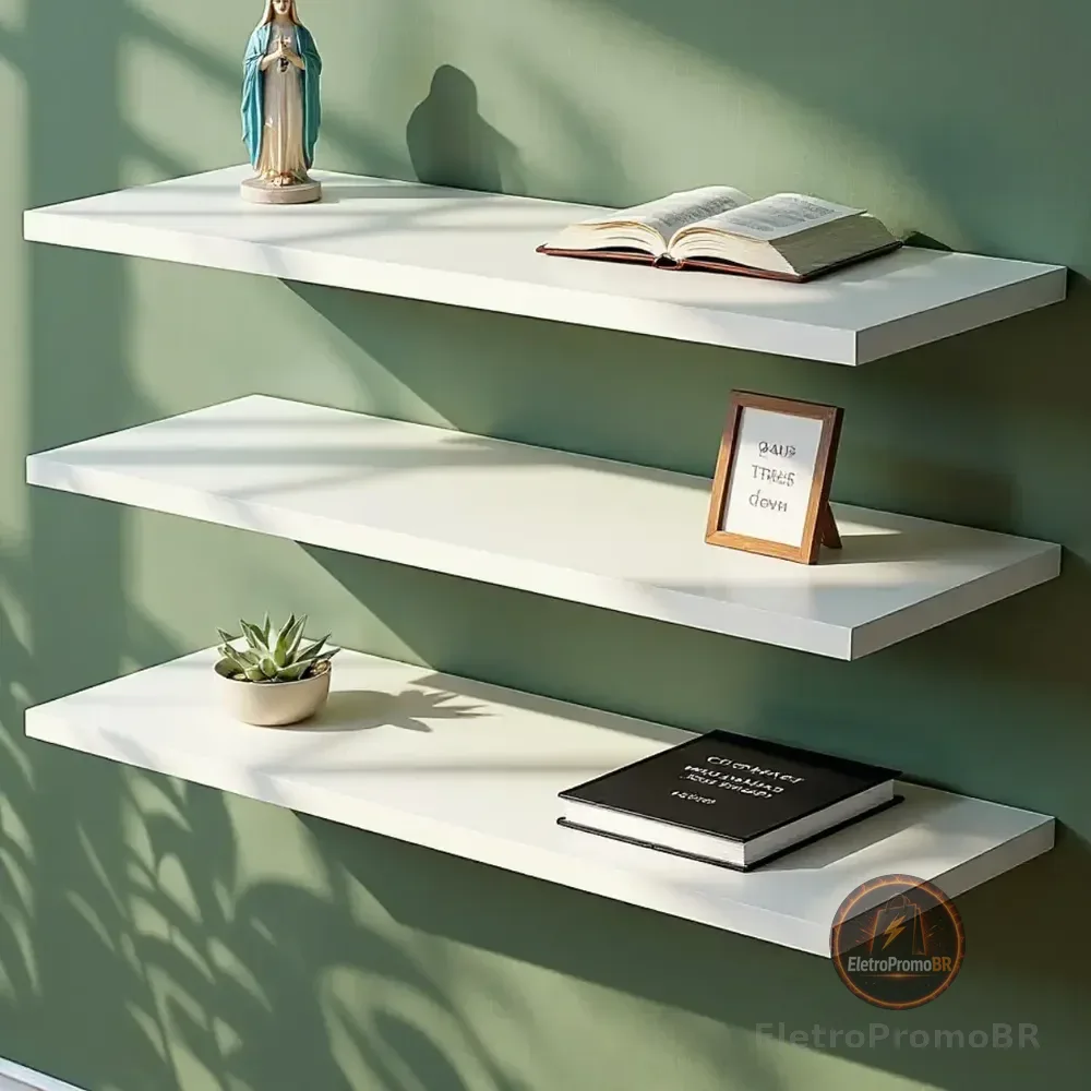 Prateleira Flutuante 60x20cm 15mm Suporte Invisível Kit 03un Branco