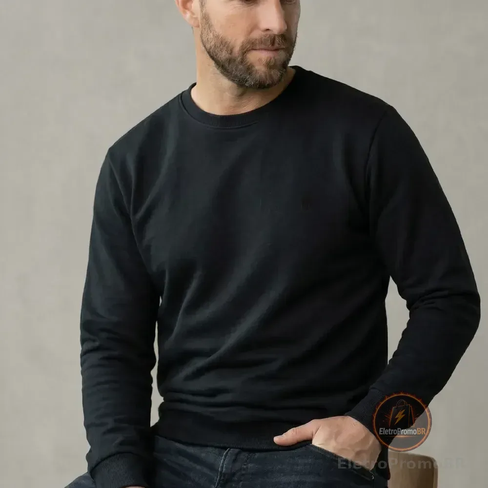 Moletom Masculino Gola Careca Polo Wear P Preto