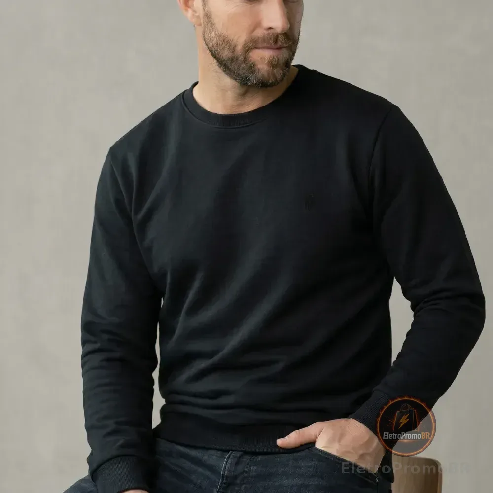 Moletom Masculino Leve Gola Careca Polo Wear Preto M Preto