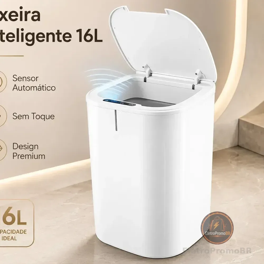 Lixeira Inteligente 16l Com Sensor Automático E Tampa Touch Branco