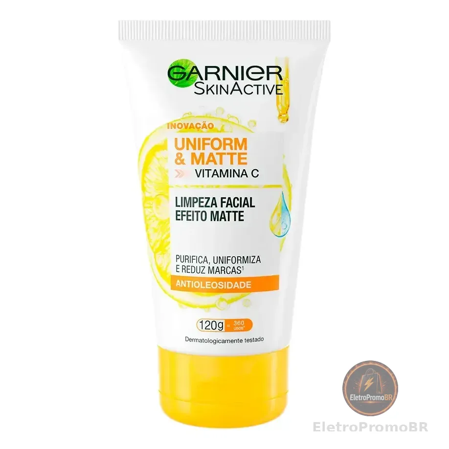 Sabonete Limpeza Facial Vitamina C Antioleosidade Limpa Profundamente, Remove Oleosidade E Maquiagem Efeito Matte Reduz Marcas Uniform & Matte Garnier 120g