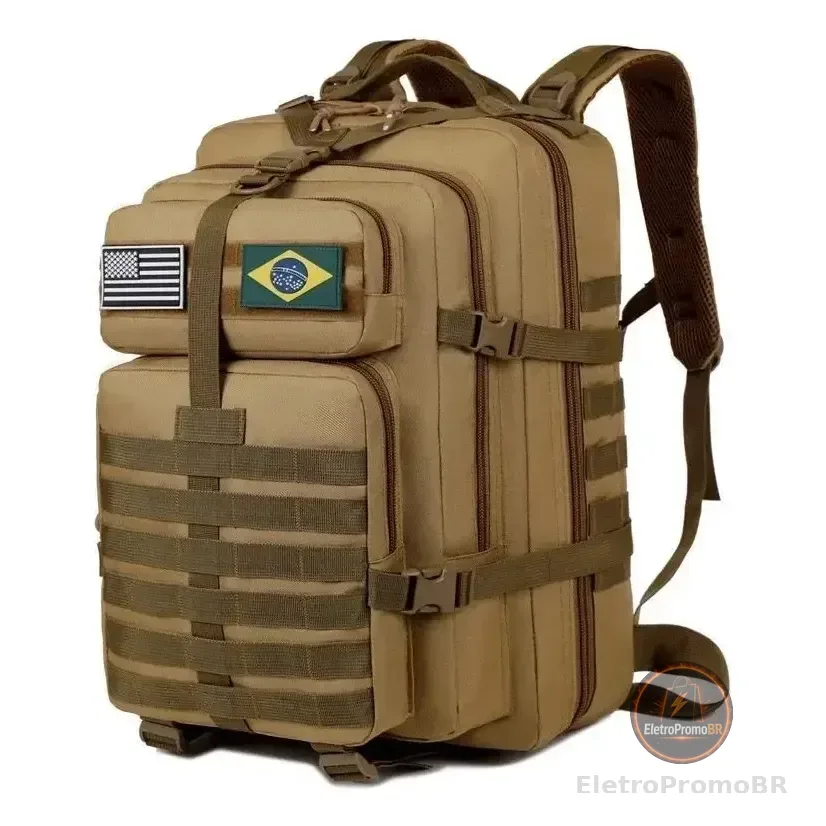 Mochila Tática Camping Militar 50 Litros Resistente A Água Cáqui