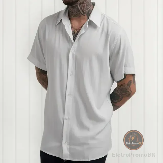 Camisas Manga Curta Masculina Slim Social Barato Social