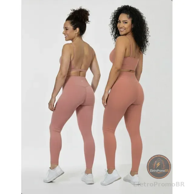 Kit 3 Conjuntos 1 Calça Legging + 2 Top Alça Roupa Feminina