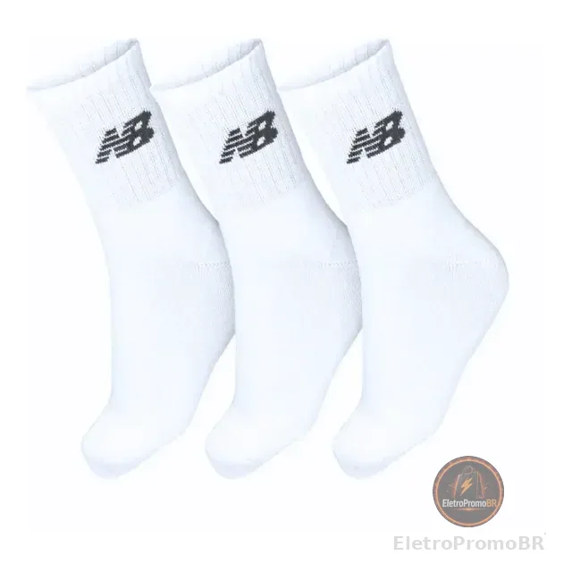 Kit 3 Meias De Algodão New Balance Cano Longo Confortável