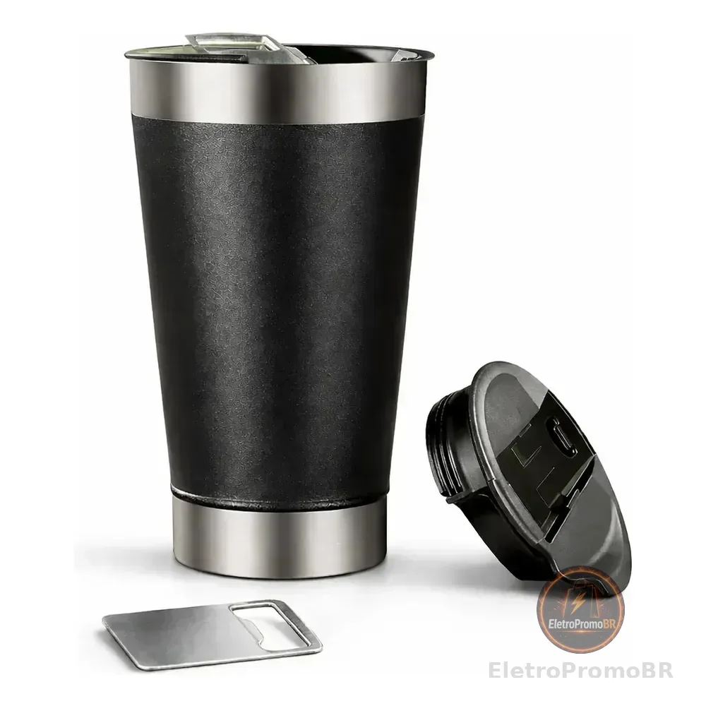 Copo Térmico 473 Ml Aço Inox Parede Dupla Com Tampa Cor Preto Lurabel Lisa