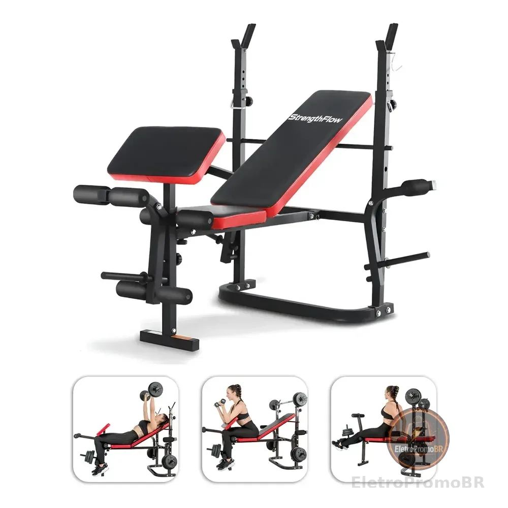 Banco De Supino Academia Em Casa Ginastica Esportes Exercit Preto Com Vermelho