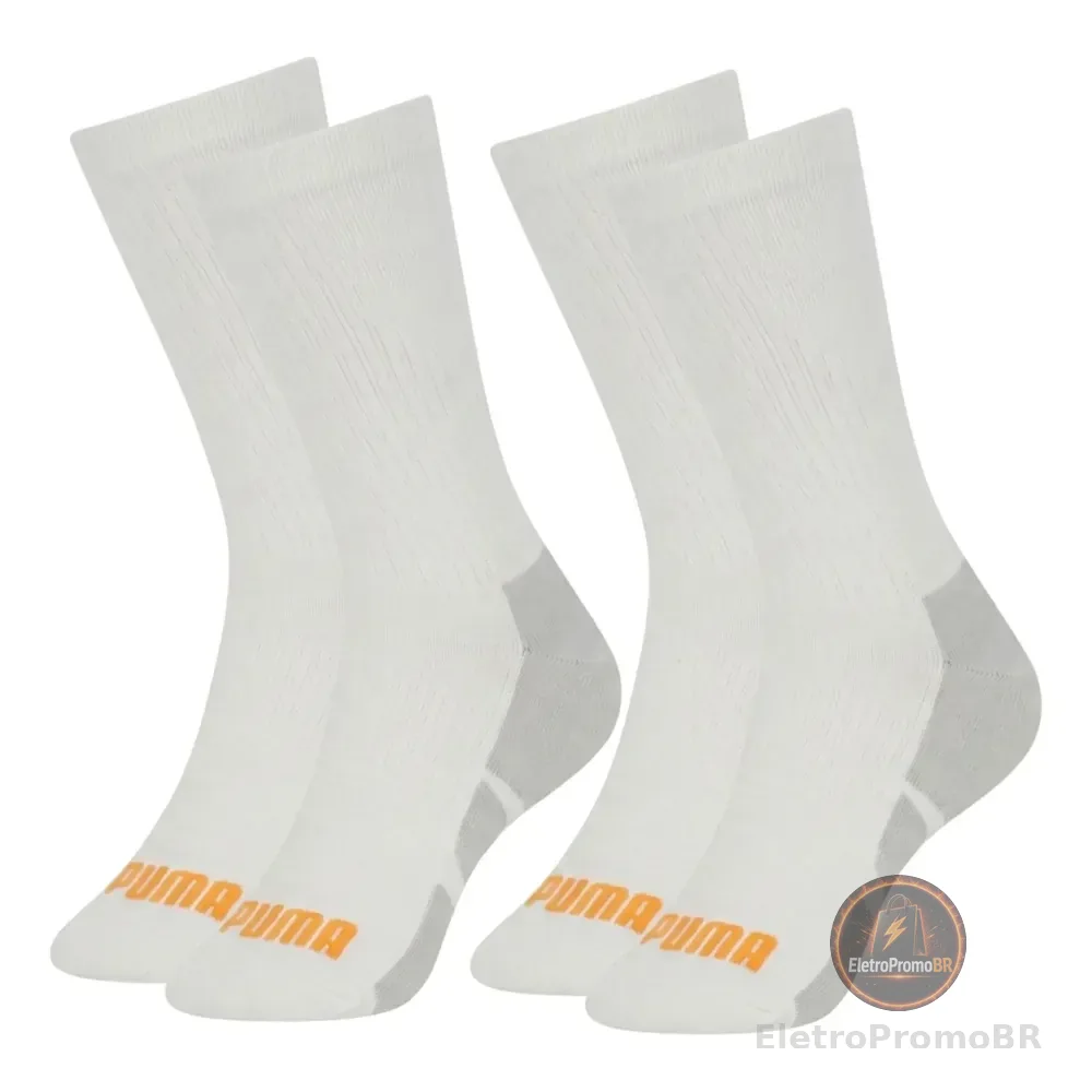 2 Pares Meia Puma Cano Alto Masculina Para Corrida Poliamida 2 Branco 39-43