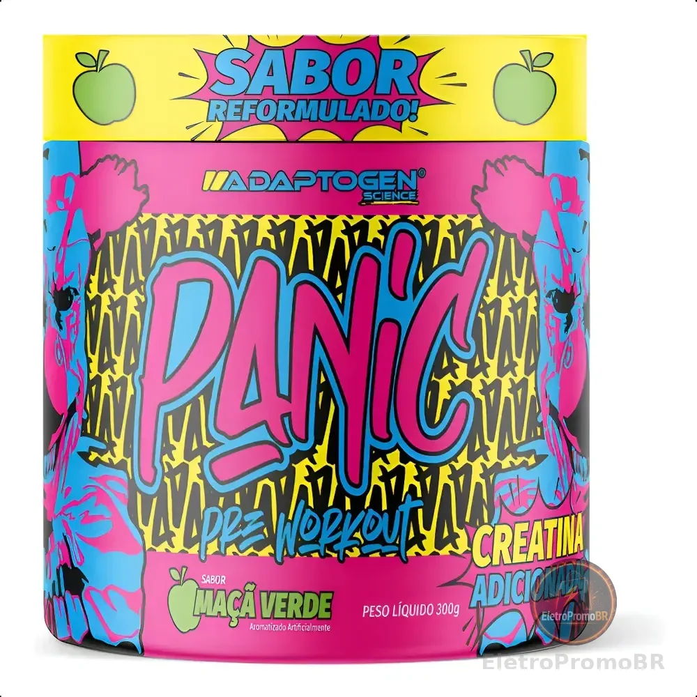 Suplemento Panic Pre Treino Creatina Adaptogen Pote 300g Maçã Verde