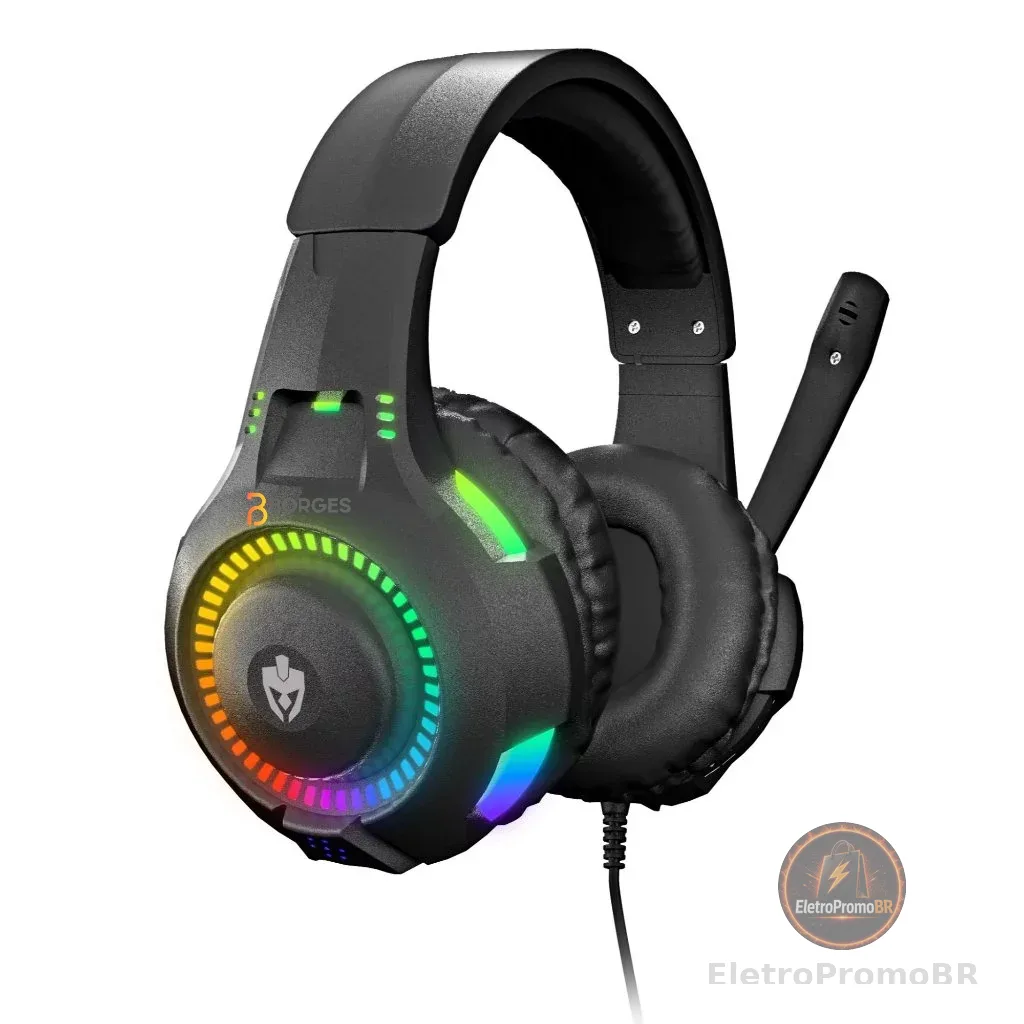 Fone De Ouvido Headset Gamer com Fio Profissional Preto Led Rgb PC USB P2/P3 XBOX PS4 Vídeogame