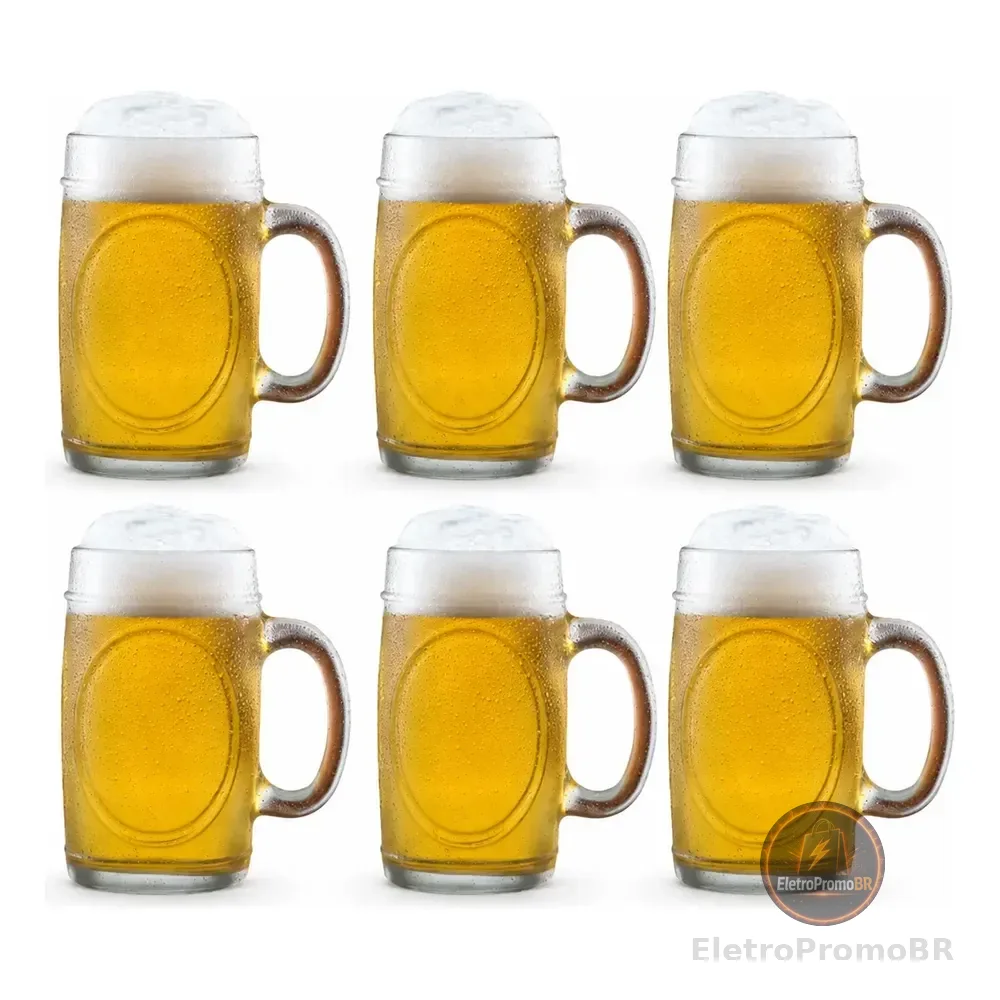 Conjunto Com 6 Canecas De Chopp, Cerveja Bebida Vidro 350ml Branco Nenhum