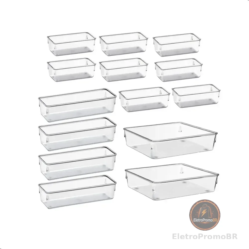 Kit Organizadores Com 14 Multiuso Gavetas Empilhavel Transparente