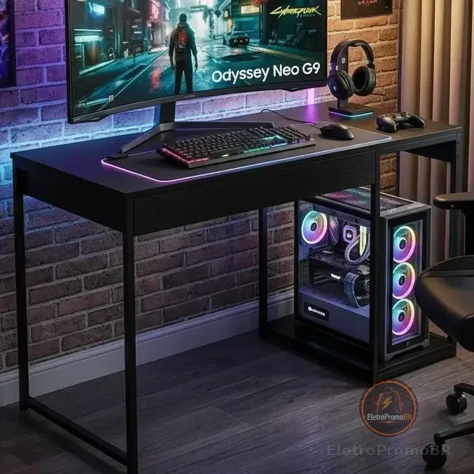 Escrivaninha Gamer Mesa Para Computador Com Suporte Para Cpu Preto