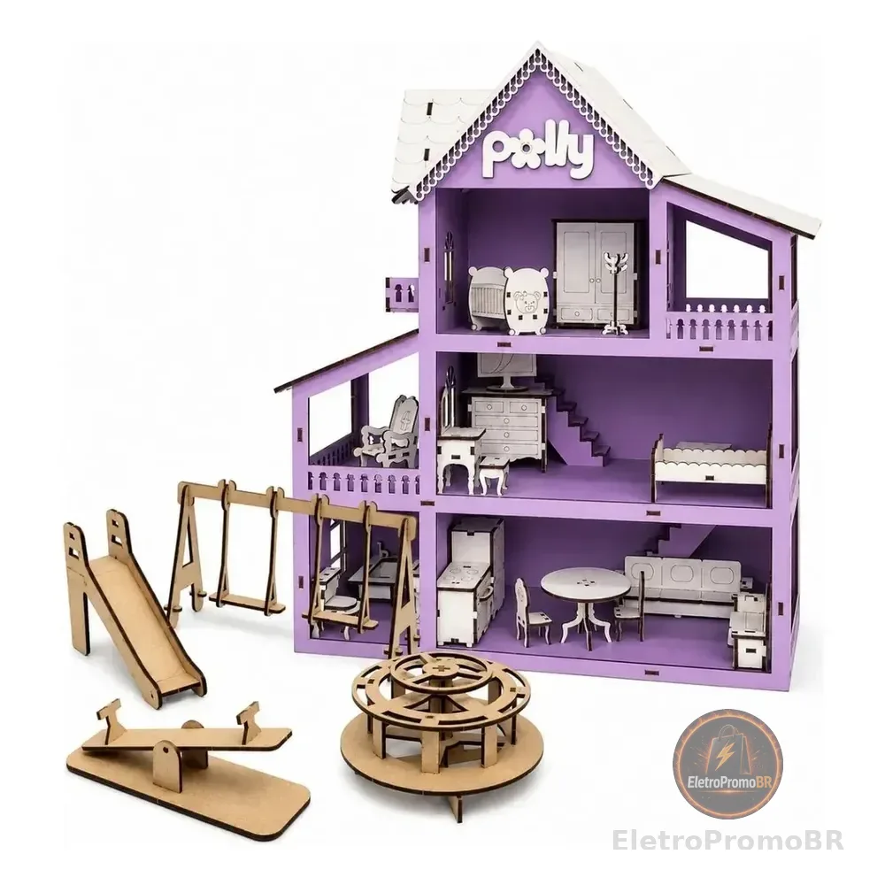 Grupo Paraíso Mdf Kit Casinha Boneca 19 Moveis Vom Parquinho Postagem Cor Lilás