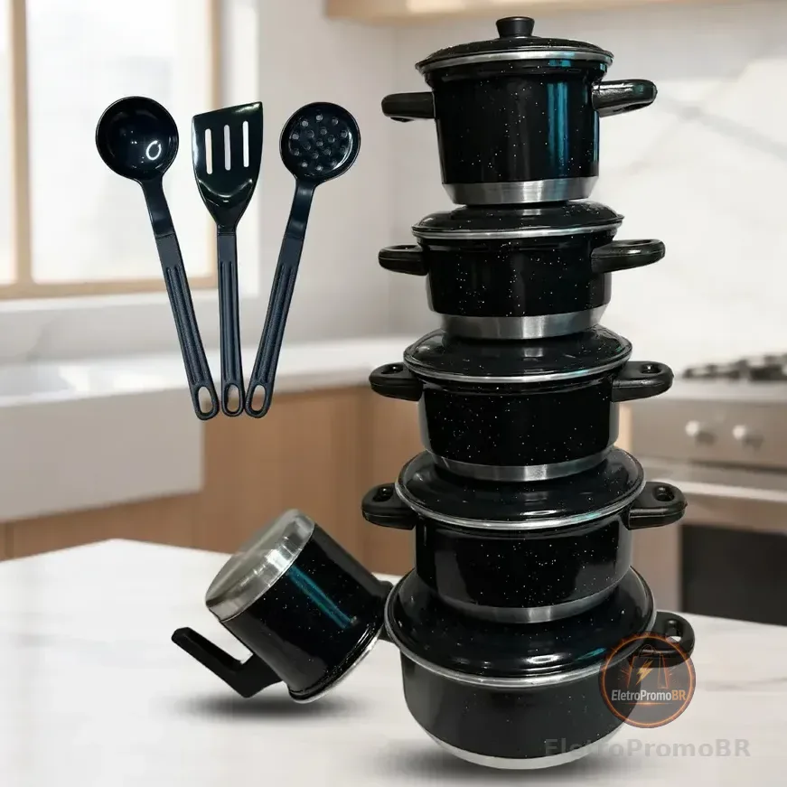 Jogo De Panelas Com 6 Peças + Cor Preto Pigmentado