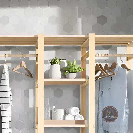 Kit Cabideiro Arara Sapateira E Estante Roupas Madeira Pinus