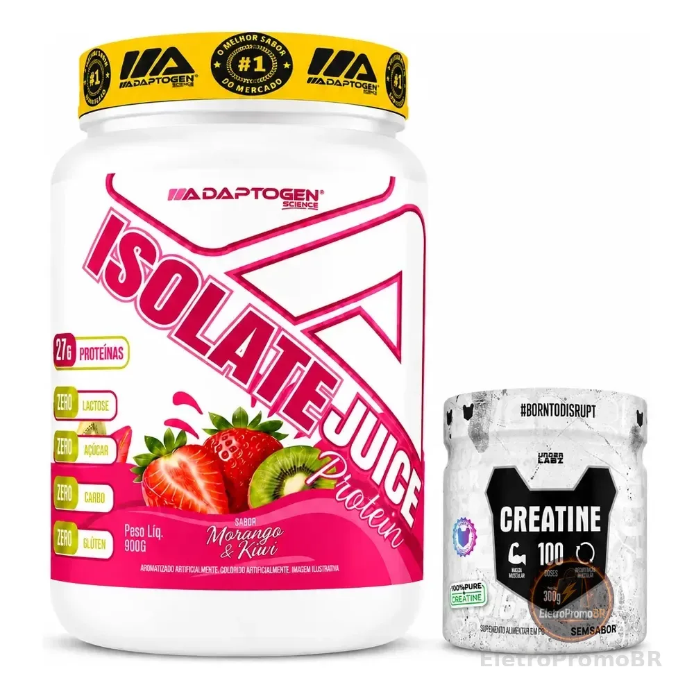 Kit Whey Isolado Adaptogen Morango & Kiwi + Creatina 300g Morango Com Kiwi