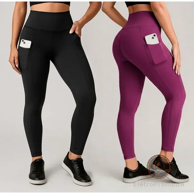 Kit 2 Calças Legging Feminina Grossa Cintura Alta Com Bolso