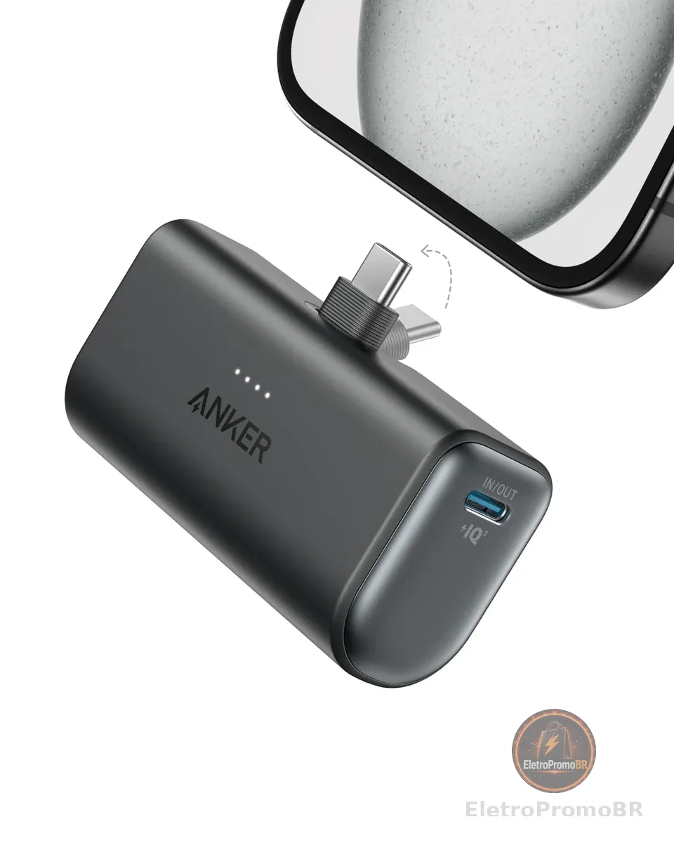 Anker Carregador Portátil, Nano Power Bank 5.000mAh com Cabo USB-C Integrado, Carregamento Rápido de até 22,5W, Compatível com iPhone 17/16/15, Samsung Galaxy S22/S23, iPad Pro/Air, AirPods e Mais