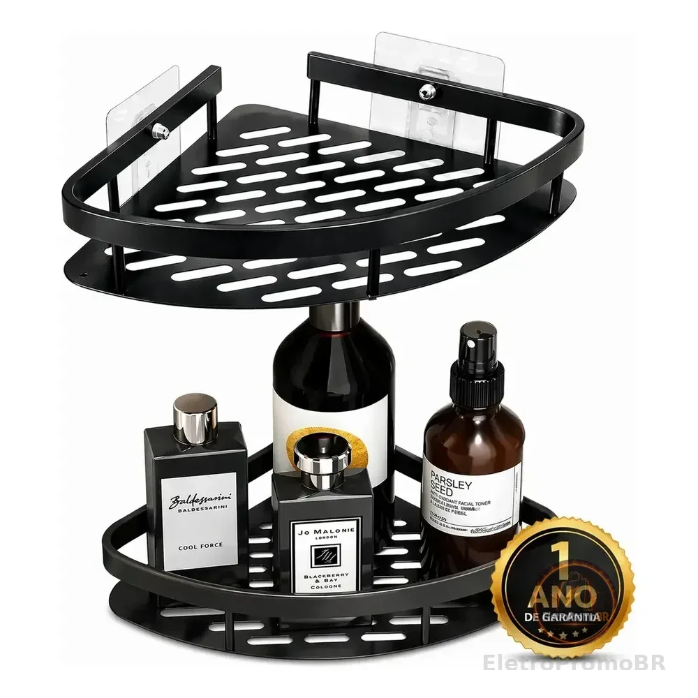 Kit 2 Suporte De Canto Porta Shampoo Sabonete Banheiro Adesivo Parede Sem Furos Box Luxo Cor Preto Brielli Home
