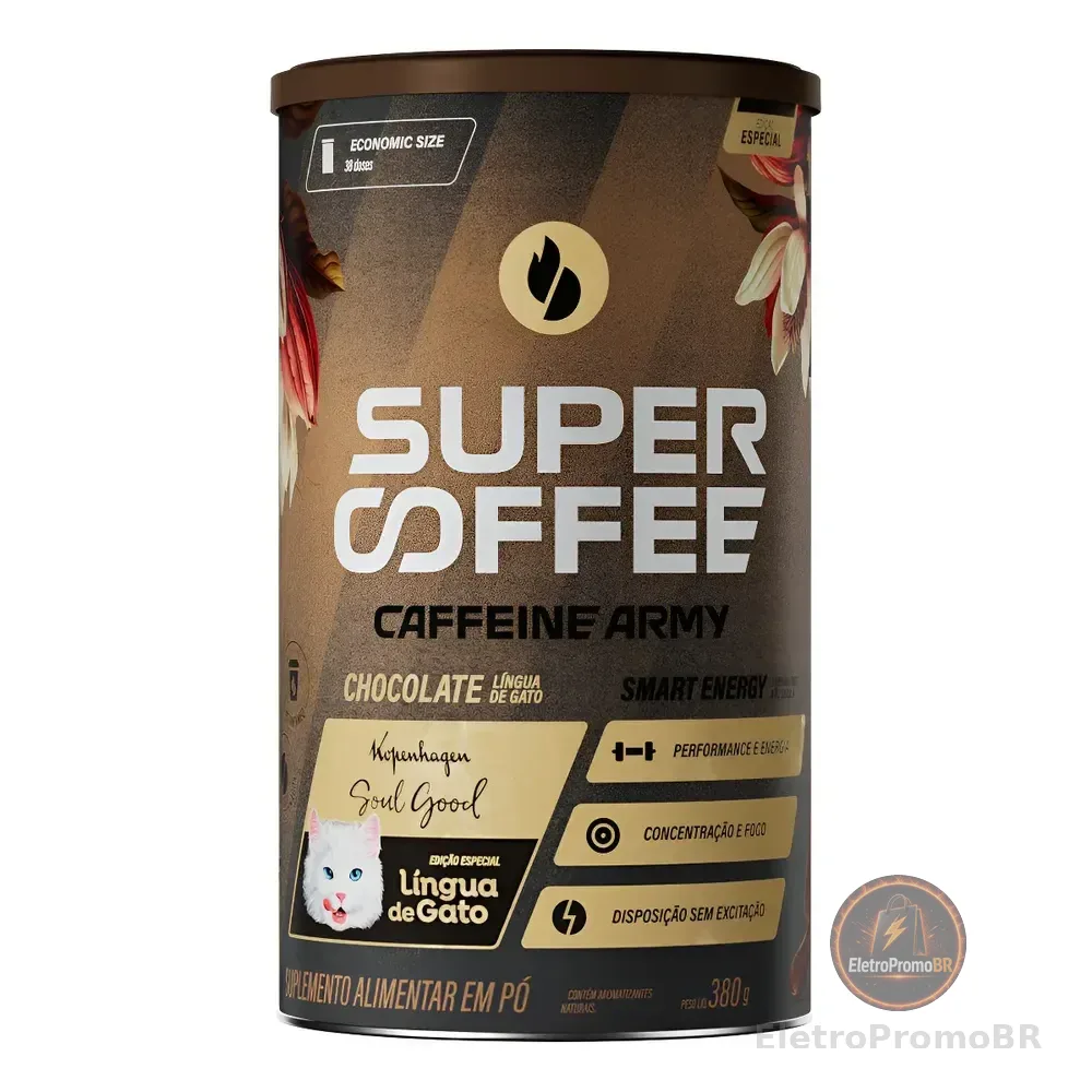 Super Coffee 3.0 380g Caffeine Army Coq10 Cafeína Taurina Super Coffee Lingua De Gato 380g
