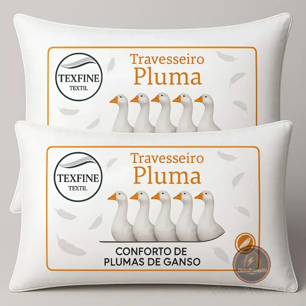 Kit 2 Travesseiro Pena Pluma De Ganso Sintetica Siliconada Lavavel Toque Macio 70x50cm Branco