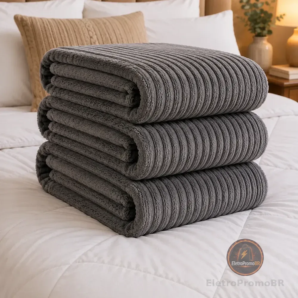 Cobertor Manta Casal Aveludada Canelada Super Macia Luxo Canelada 750 G Cinza