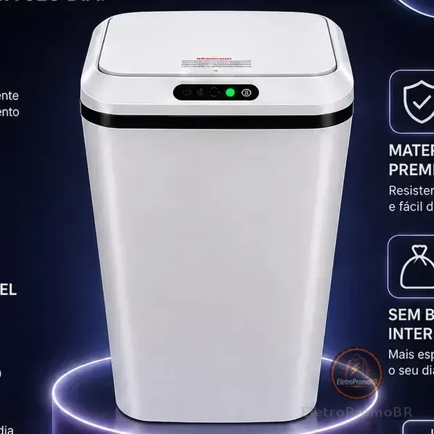 Lixeira Automática Sensor Inteligente Recarregável Usb Para Escritório E Casa Branco