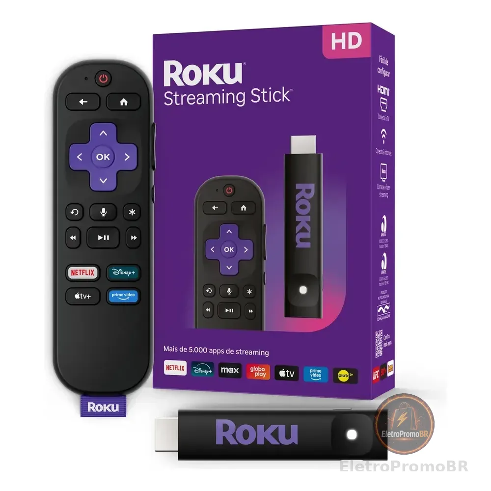 Roku Streaming Stick 2025 Para Tv Hd/fhd Controle Por Voz Preto De Voz 3ª Geração 3840br