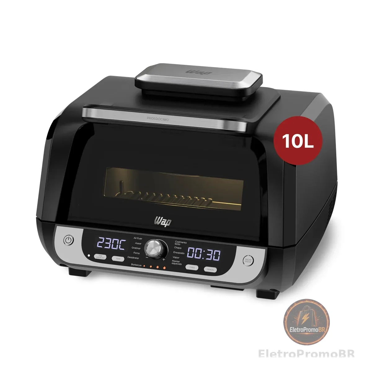 WAP Fritadeira Elétrica Air Fryer Barbecue Digital 12 em 1, 10 Litros, 4 Níveis de Temperatura, Antiaderente, 1800W 127V