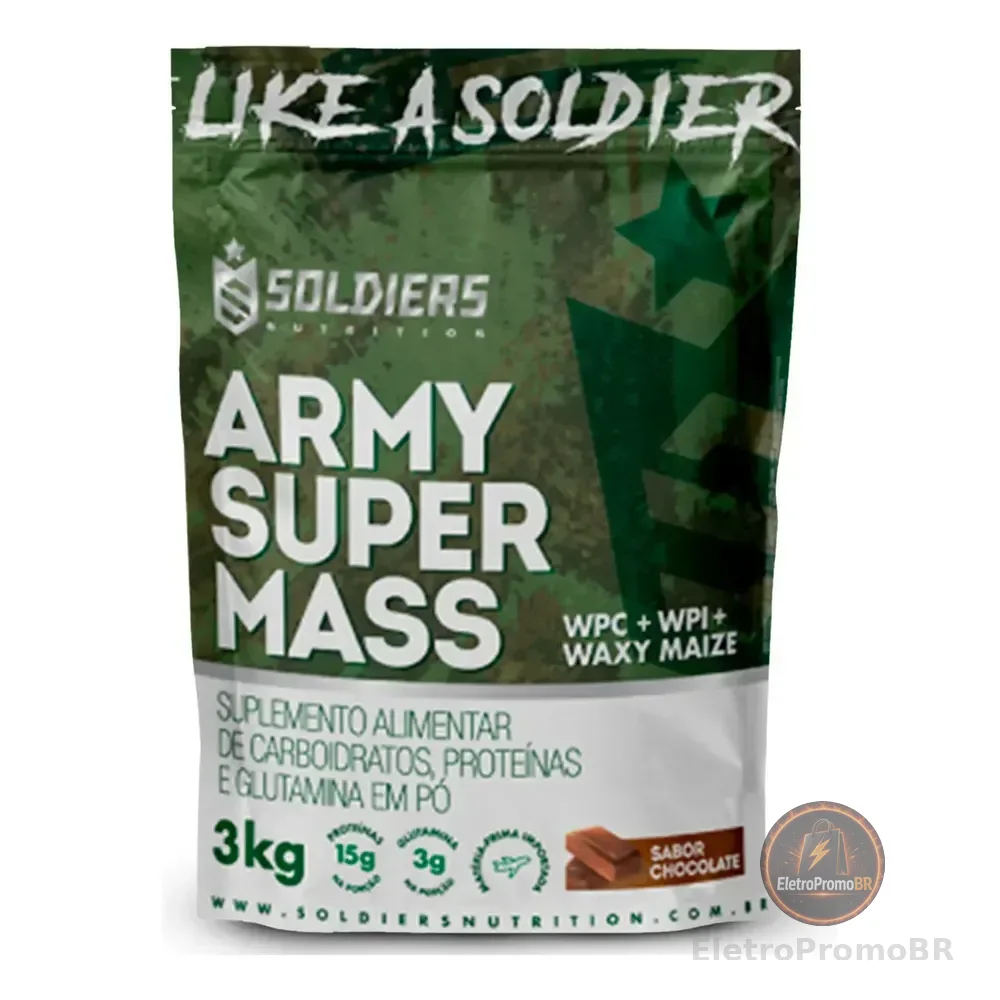 Whey Hipercalórico Army Super Mass 3kg 100% Importado Soldiers Nutrition Suplemento Proteína Muscular Chocolate