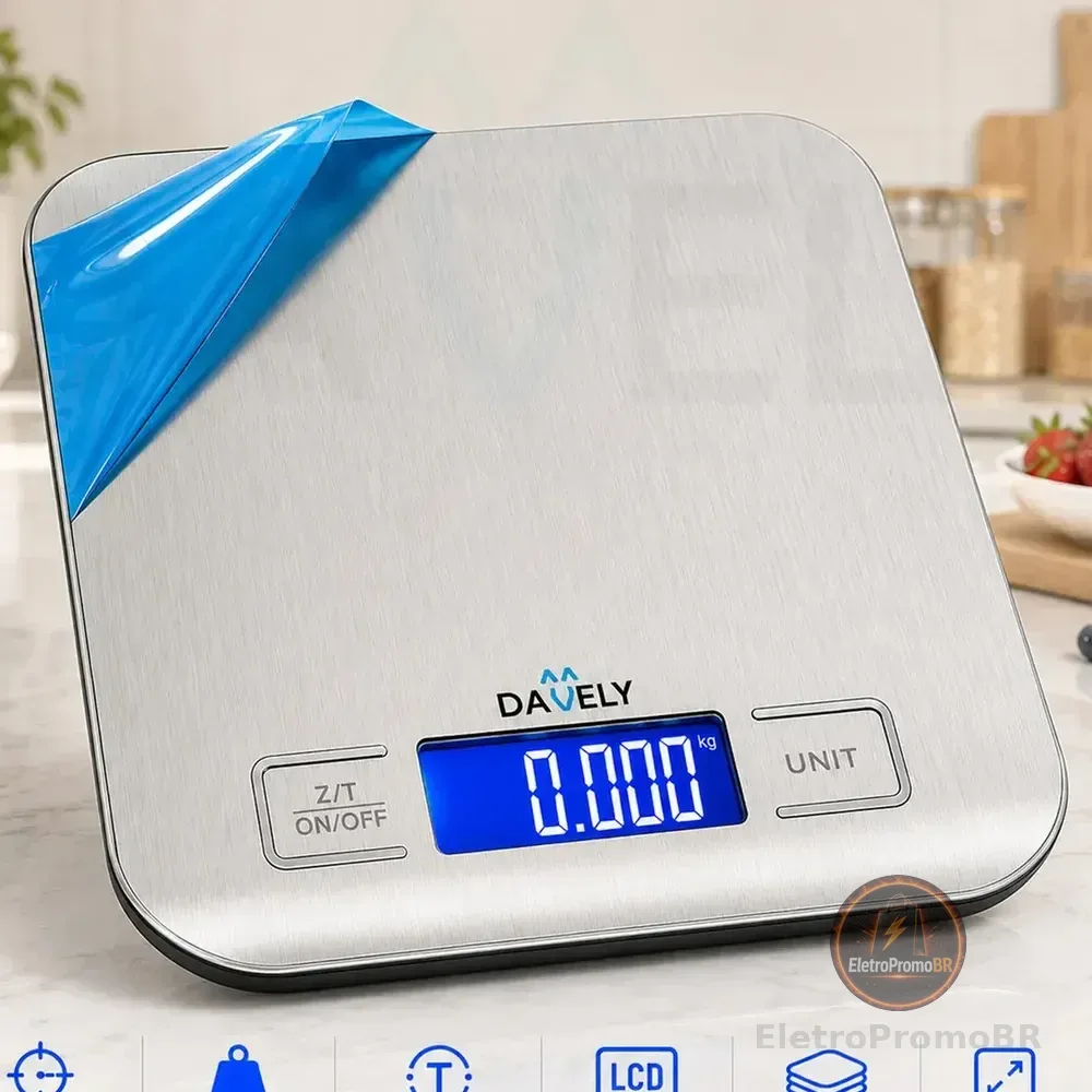 Balança Digital Cozinha Eletrônica Touch 10kg Inox Display Led Lcd Culinária Fitness Pesagem Alimentos Para Dieta... Prata 10 Kg
