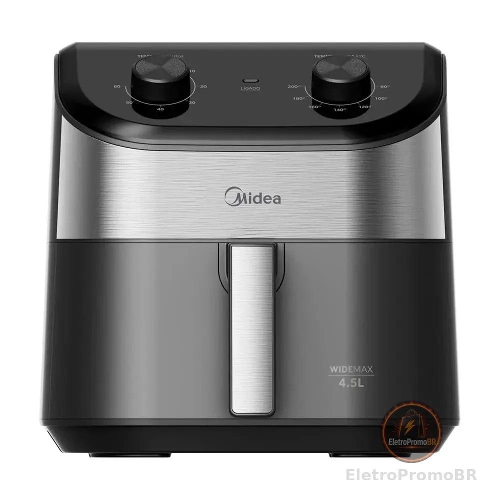 Fritadeira Midea Air Fryer 4,5L, design de dois botões, ampla faixa de temperatura de 80°C a 200°C, prato antiaderente para vegetais, 1550W, 110V, FWM45P1