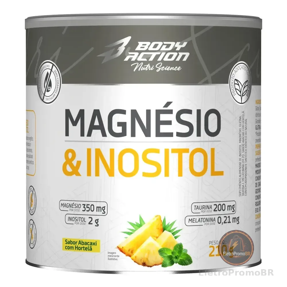 Magnésio E Inositol Taurina Melatonina 210g Bodyaction Sabor Abacaxi C/ Hortelã Abacaxi/hortelã