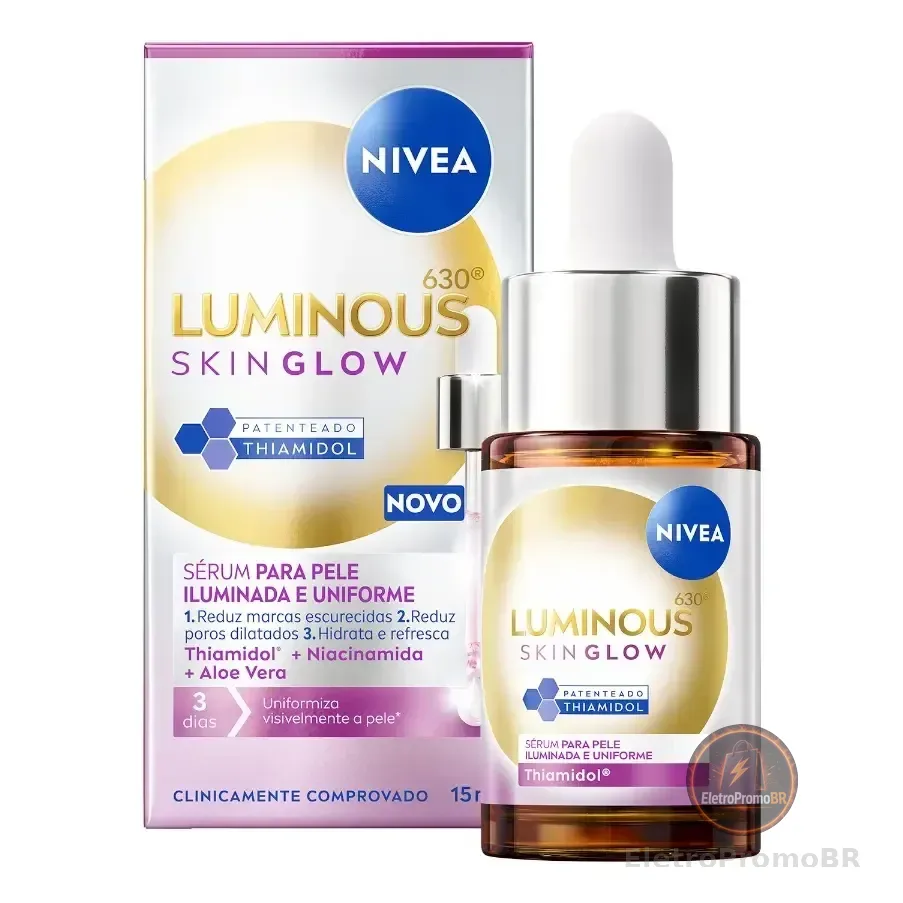 Nivea Luminous630 Skin Glow Sérum 15ml, Pele Uniforme, Glow Instantâneo, Reduz Manchas E Poros, Hidrata, Cuidado Facial Diário Todo Tipo De Pele Dia/noite