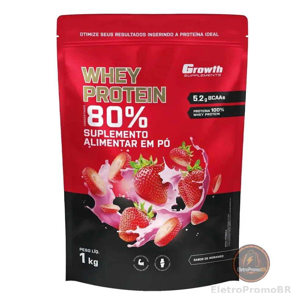 Whey Protein Concentrado 1kg Growth Supplements - Morango