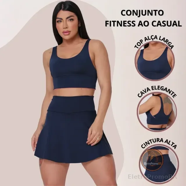 Conjunto Feminino Academia Short Saia Com Top Sustentação