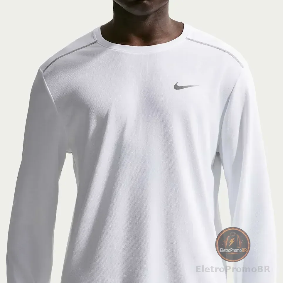 Camiseta Dri-fit Nike Manga Longa Uv Miler Masculina Branco Ggg