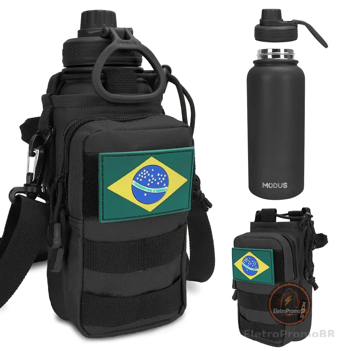 MODUS Garrafa Térmica Inox 950ml com Bolsa Porta (Preto) | Portátil para Viagens e Atividades ao Ar Livre