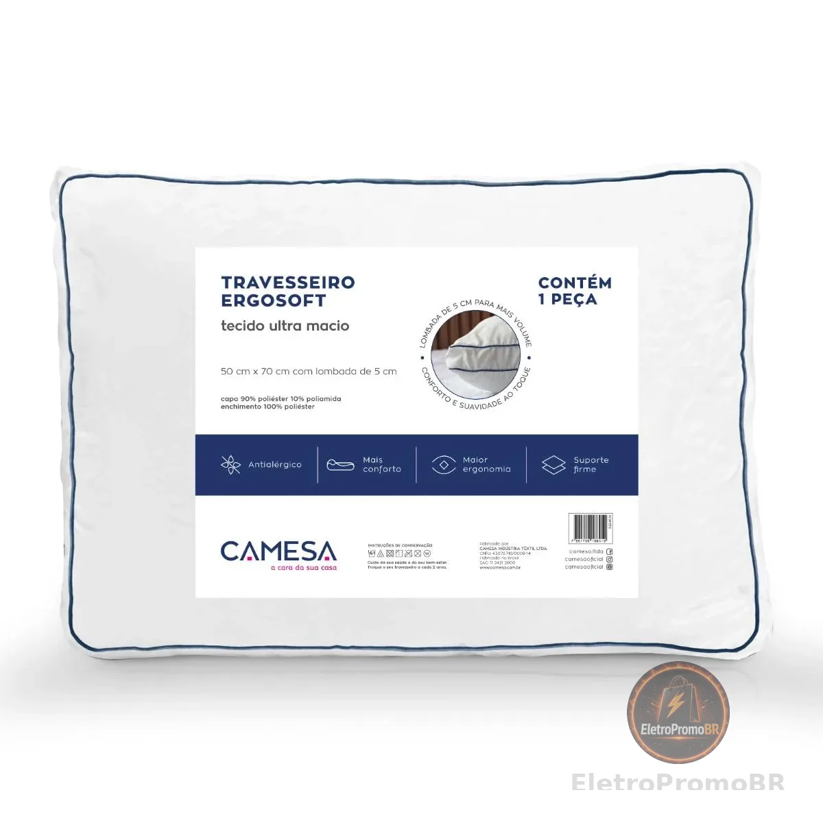 Camesa Travesseiro Ergosoft Hotel, Ultra Macio, 50cmX70cm