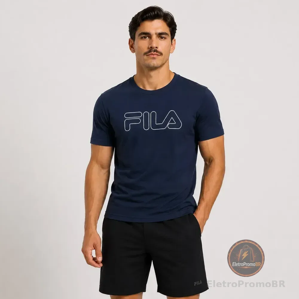 Camiseta Fila Regular Letter Outline Marinho E Branca Azul-marinho - P