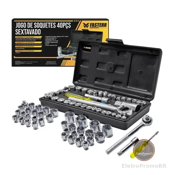 Kit Chaves Jogo Catraca Reversível Soquetes 40 Peças Maleta Fasterr