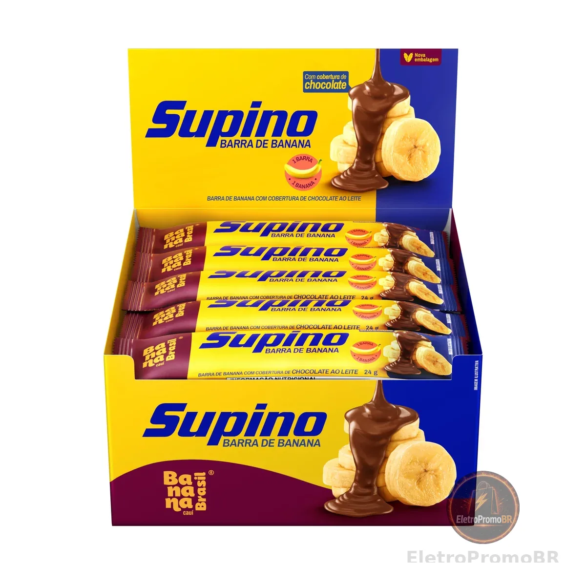 Banana Brasil - Barra De Frutas Supino Original Banana Com Chocolate Ao Leite - (20 unidades de 24g)