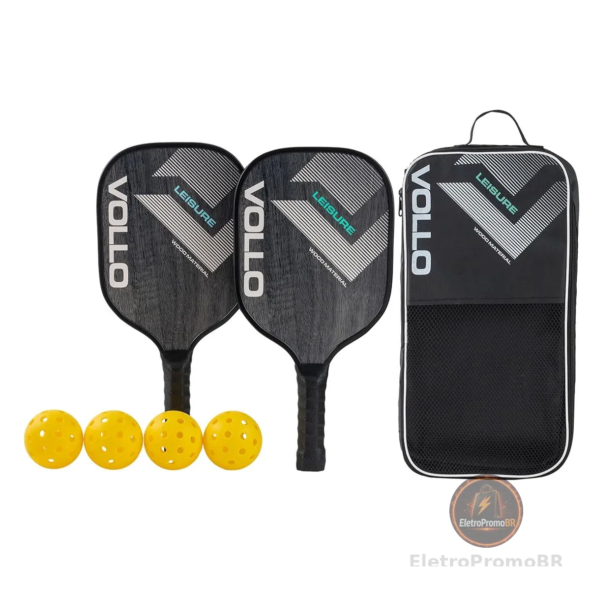 Kit Pickleball Lazer 2 Raquetes 4 Bolas e Bolsa Vollo