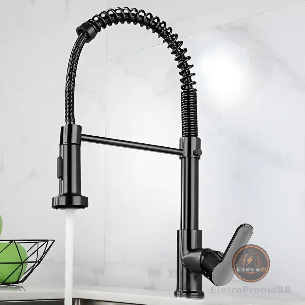 Torneira Cozinha Gourmet Bancada Flexível Monocomando Pia Preto B22-black