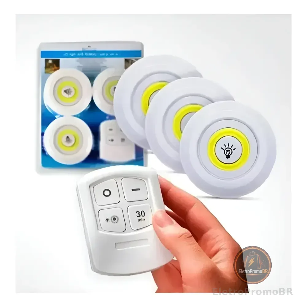 3 Lampada Led Spot Luminaria Sem Fio C/ 1 Controle Remoto Branco-frio