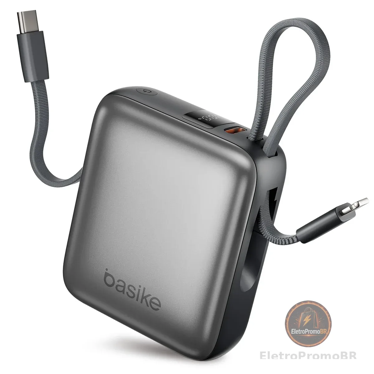 Basike Carregador Portátil 10000mAh, Mini Power Bank com Cabos Integrados