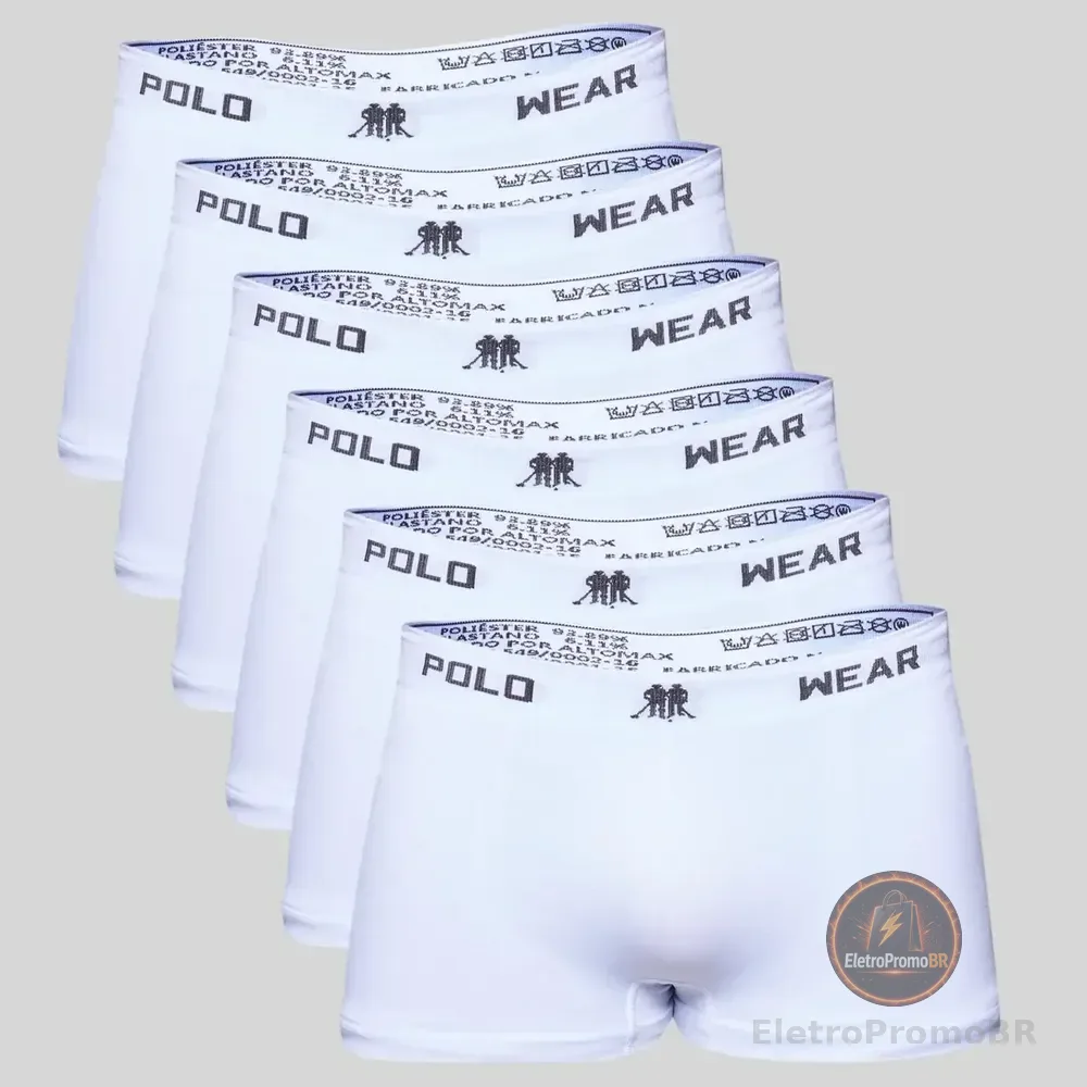 Kit 6x1 Cueca Polo Wear Boxer Microfibra Basic Branco Liso G