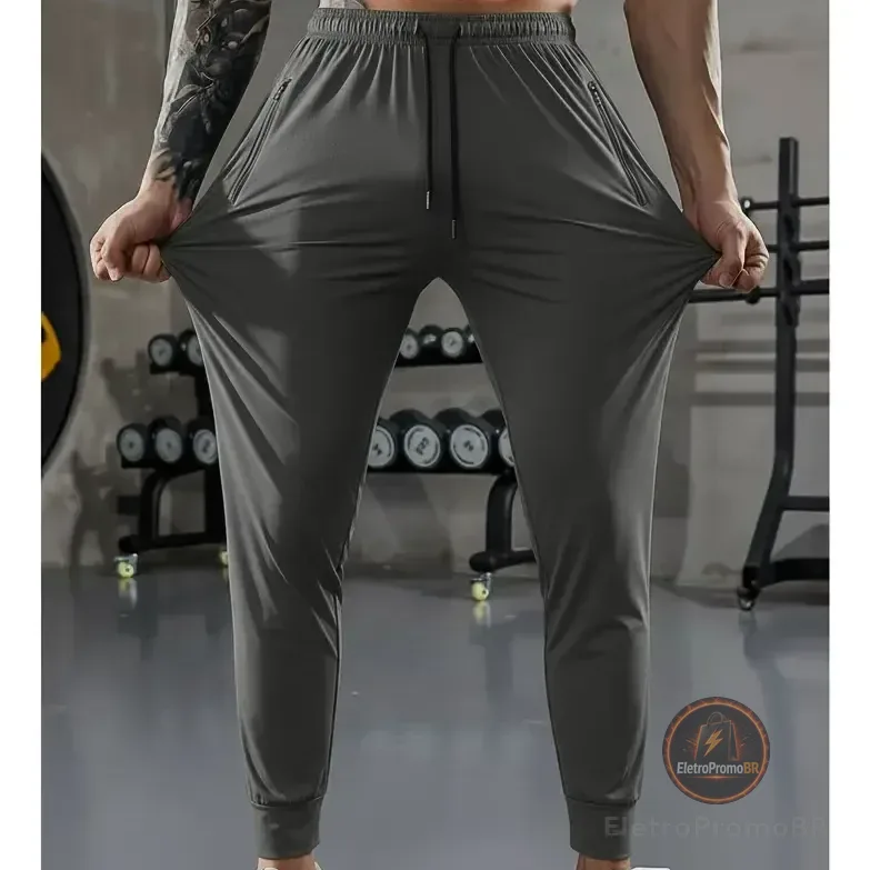 Calça Masculina Tactel Jogger Esportiva Academia Slim Treino Cinza Tactel P 36/38
