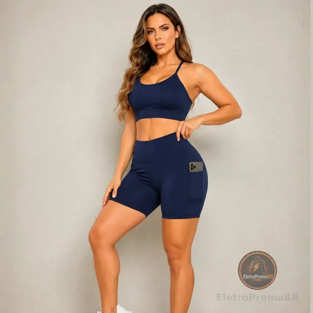 Conjunto Academia Top E Bermuda Com Bolso Zero Transparência